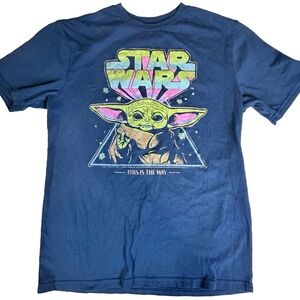 Star Wars Mandalorian This Is The Way Blue Pink Green Shirt Kids XL Pre-owned‎
